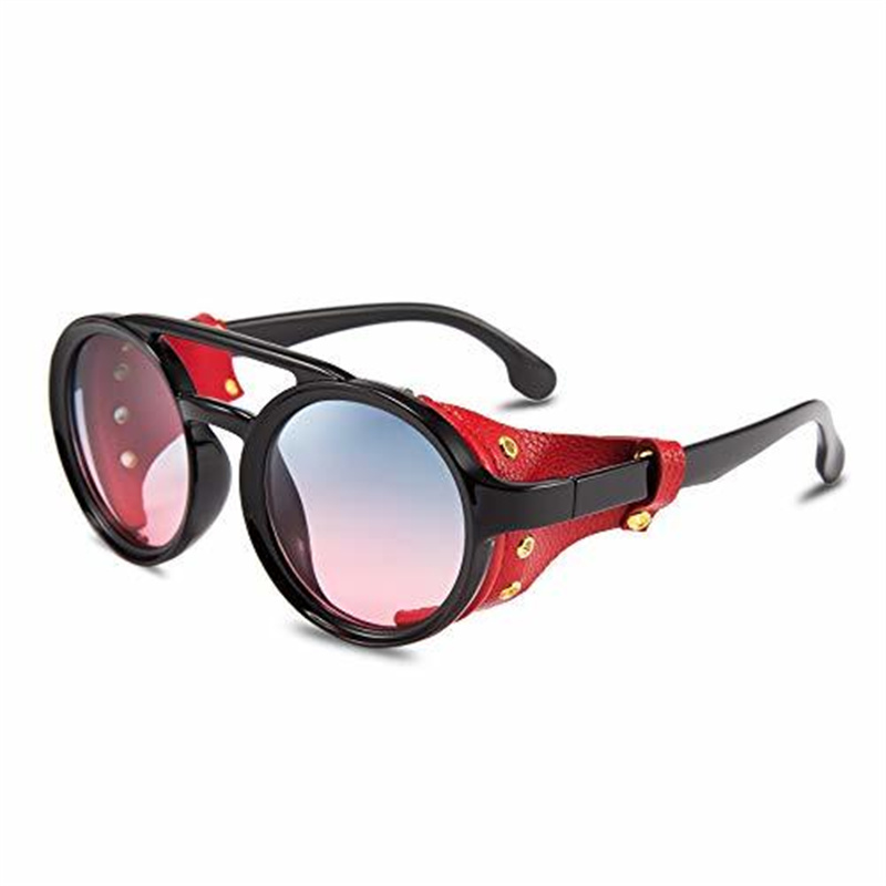 Cool&Ku Retro Round Steampunk Sunglasses Women Men Vintage Eyewear Light Plastic Frame with Leatherwear: PURPLE