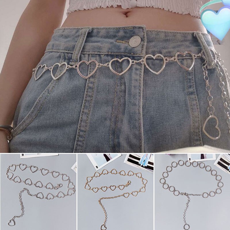 Trendy 90s Vintage Round Heart Waist Chain Cute Bling Bling Night Club Disco Belt Circle Heart to Heart Belts
