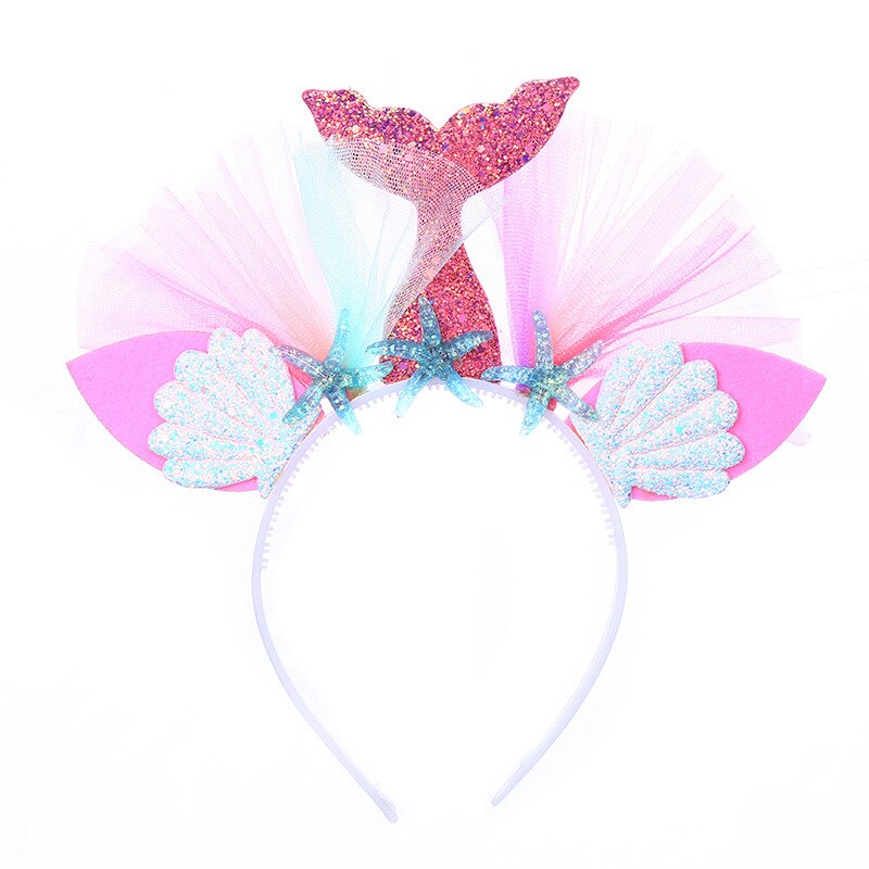 Lille havfrue kostume tilbehør piger hovedbøjning havfrue hale hovedbeklædning børn skinnende paillet skal prinsesse dress up hårbånd: D