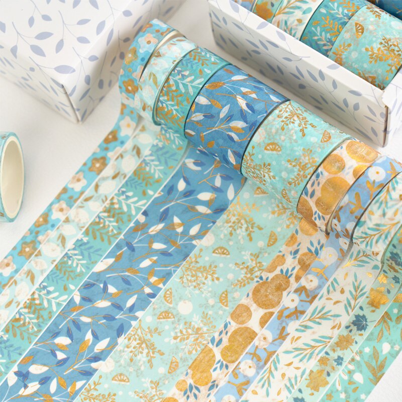 Juego de 10 rollos de cinta Washi dorada de estilo chino, cinta adhesiva de estilo chino, álbum de recortes, agenda, papelería: Gentle Blue