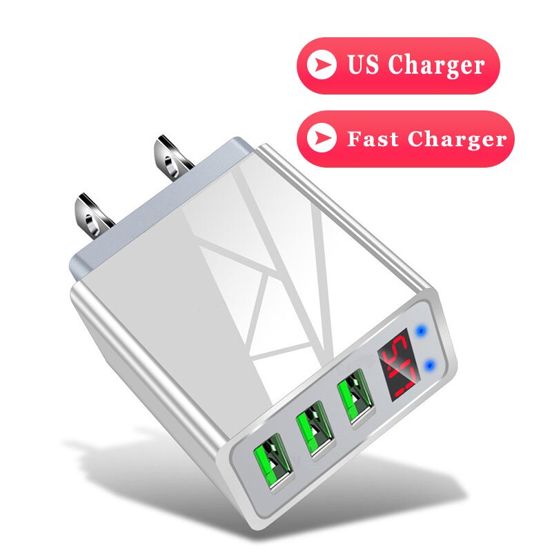 Elough 3 porty USB szybka ładowarka 30W 5V/3A LED cyfrowy wyświetlacz telefon komórkowy szybka ładowarka ładowarki do telefonów komórkowych uniwersalna ładowarka do iPhone Xiaomi Poco x3 ładowarka ścienna: US White