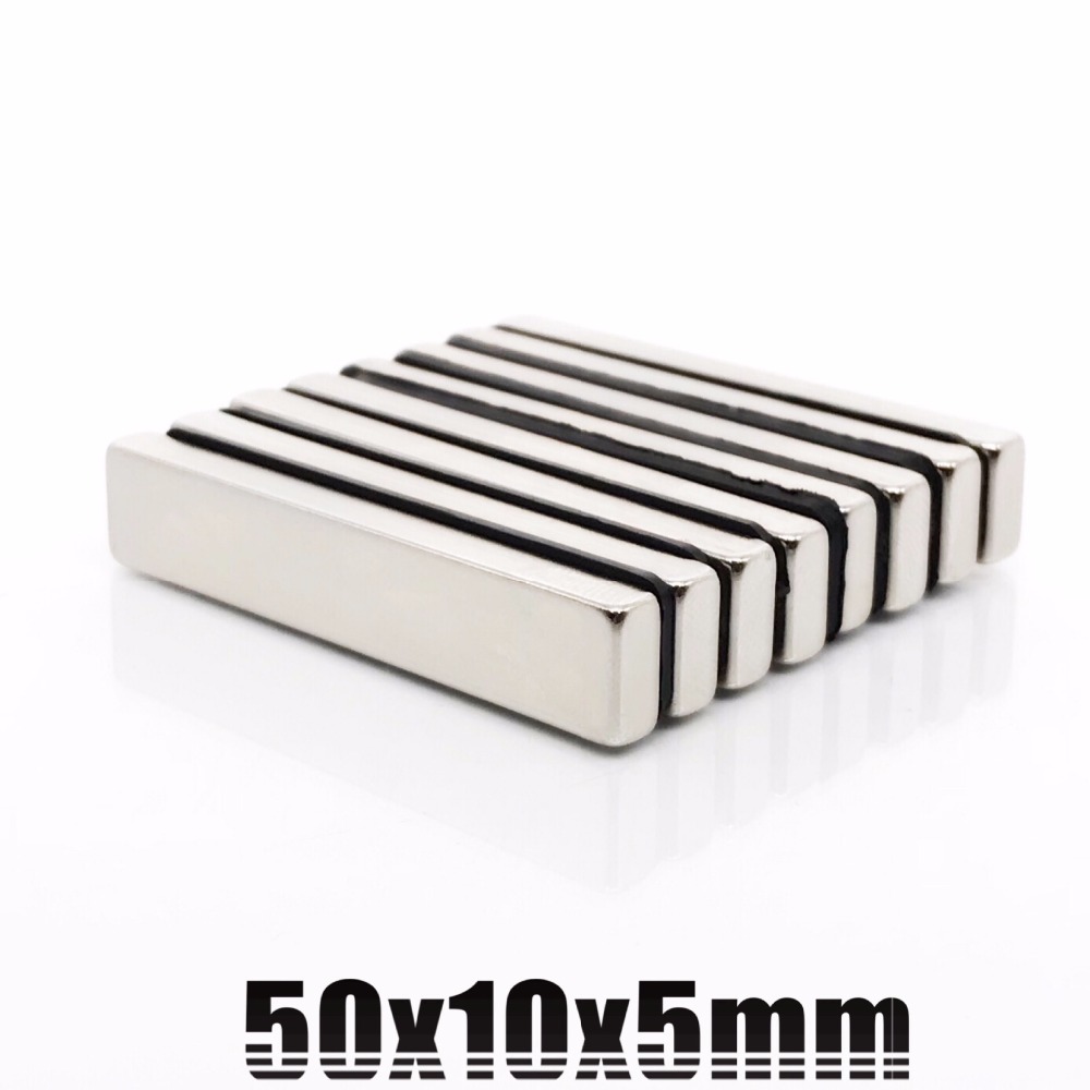 2PC 50x10x5mm Vierkant Blok Lange Bar Super Sterke Magneet Zeldzame Aarde Neodymium Permanente Magneten n50 Krachtige 50*10*5