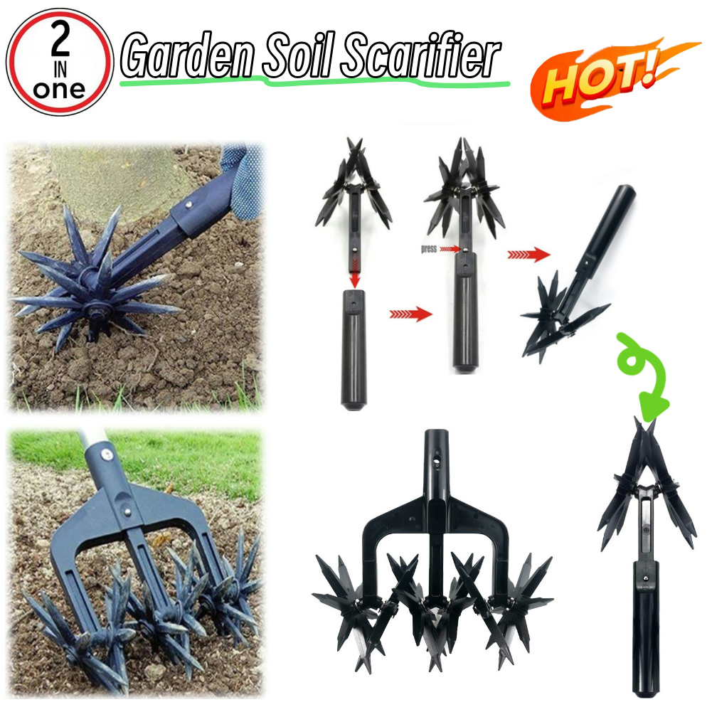 2 em 1 jardim solo escarificador rotativo cultivador ferramenta gramado escarificador jardim jardinagem rotativo leme ferramenta de arado do solo