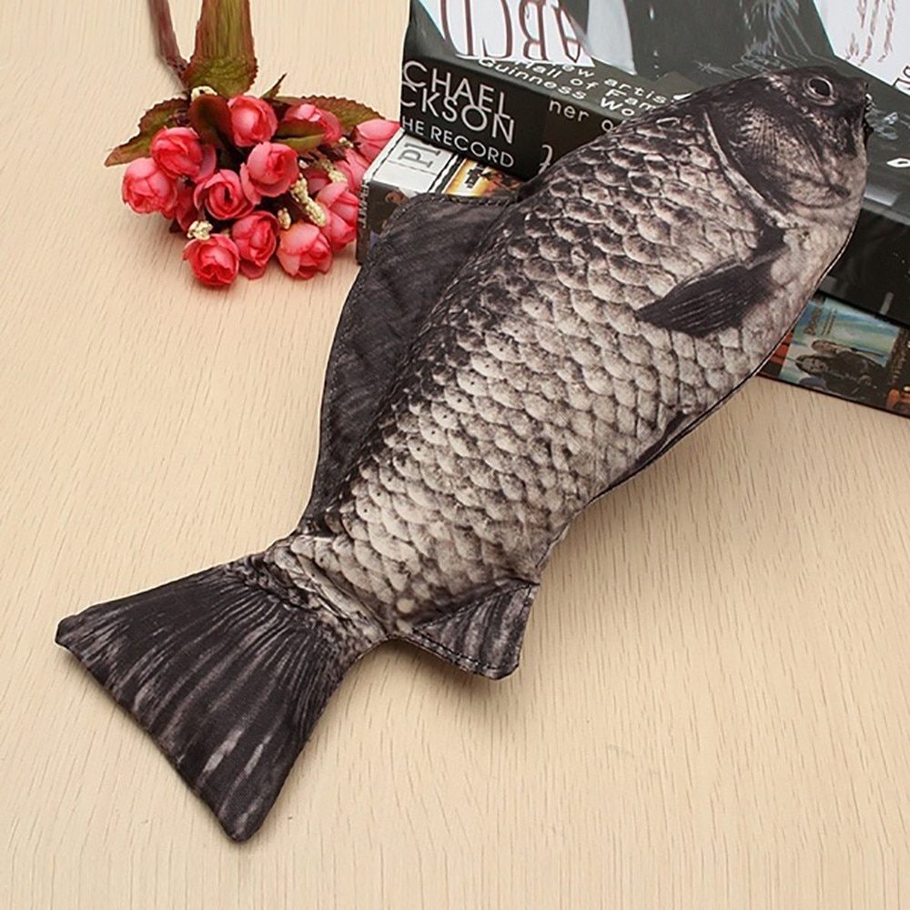 Karpe pen tilfælde realistisk fisk form make-up pose pen penalhus med lynlås blyant taske taske taske kontor tilbehør penne tilfælde