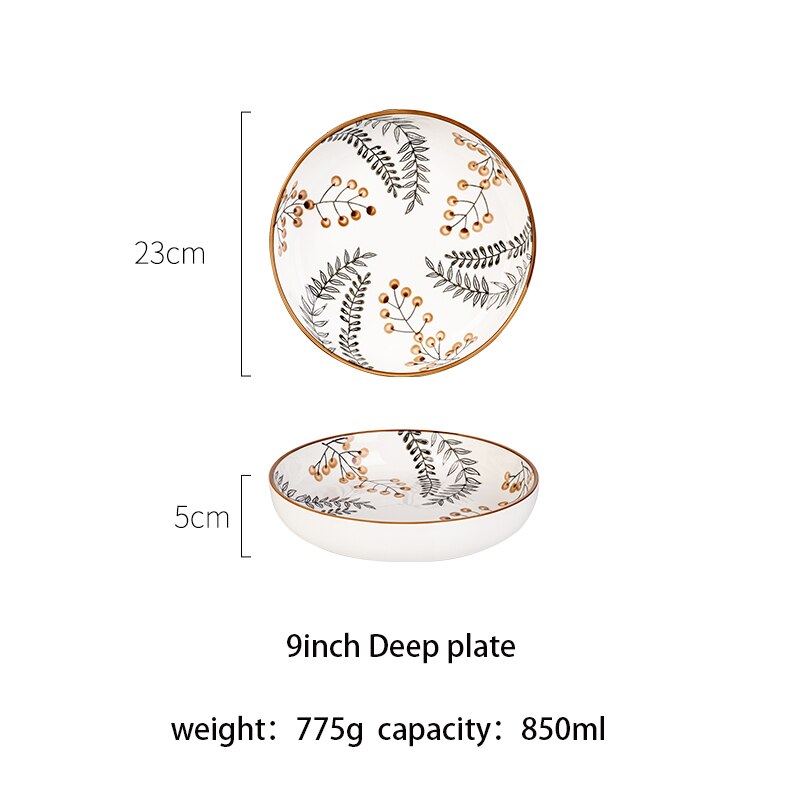 Mdzfsweethome folha veia pintados à mão placa sobremesa macarrão bife salada louça placas de cozimento lasanha pan resistente ao calor: 9deep plate