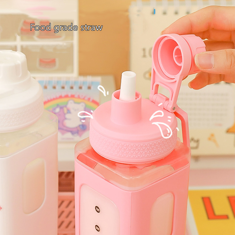 Kawaii Bär Pastell Wasser Flasche Mit 3D Aufkleber 700ml/900ml Kunststoff Reise Tee Saft Milch Tragbare Nette Shaker Trinken Flasche