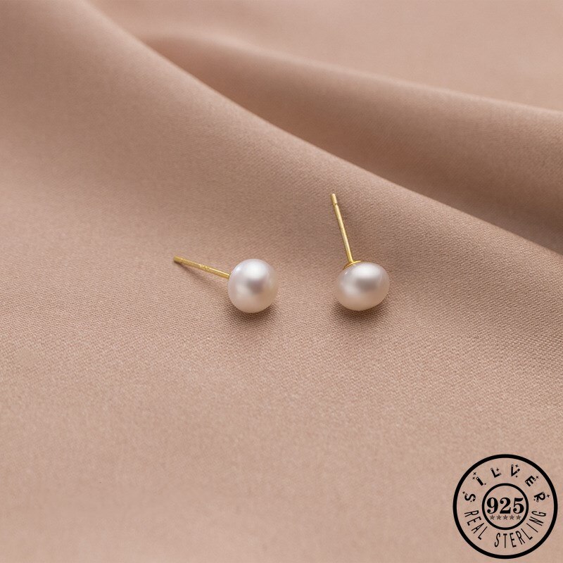 925 Sterling Silver 7mm Round White Natural Freshwater Pearl Earings Gold Color Plated Tassel Party Earrings Jackets for Women