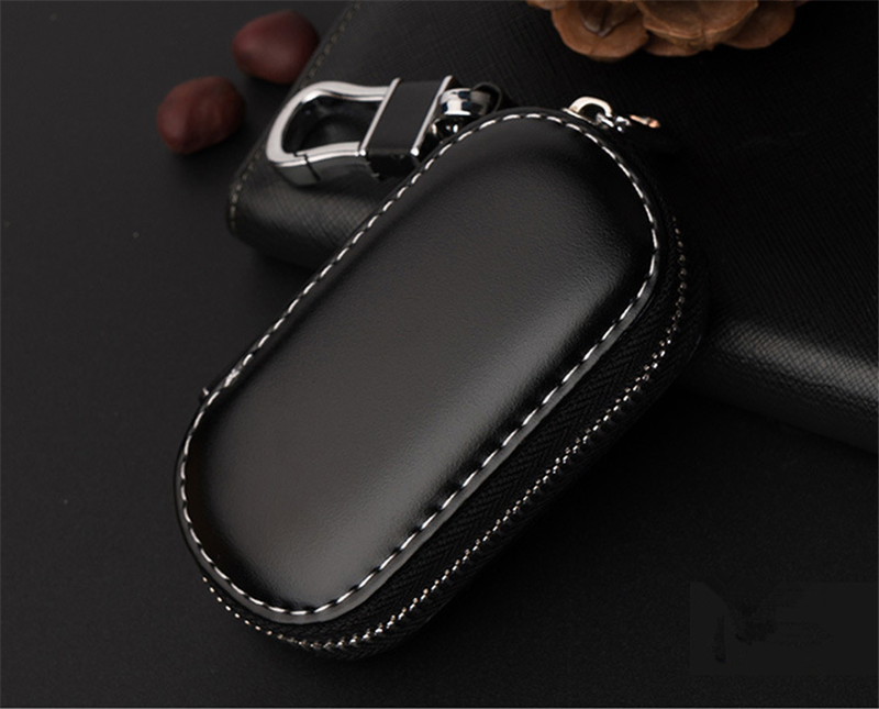 Men Key Holder Housekeeper Leather Car Key Wallets Keys Organizer Women Keychain Covers Zipper Key Case Bag Unisex Pouch Purse: Black