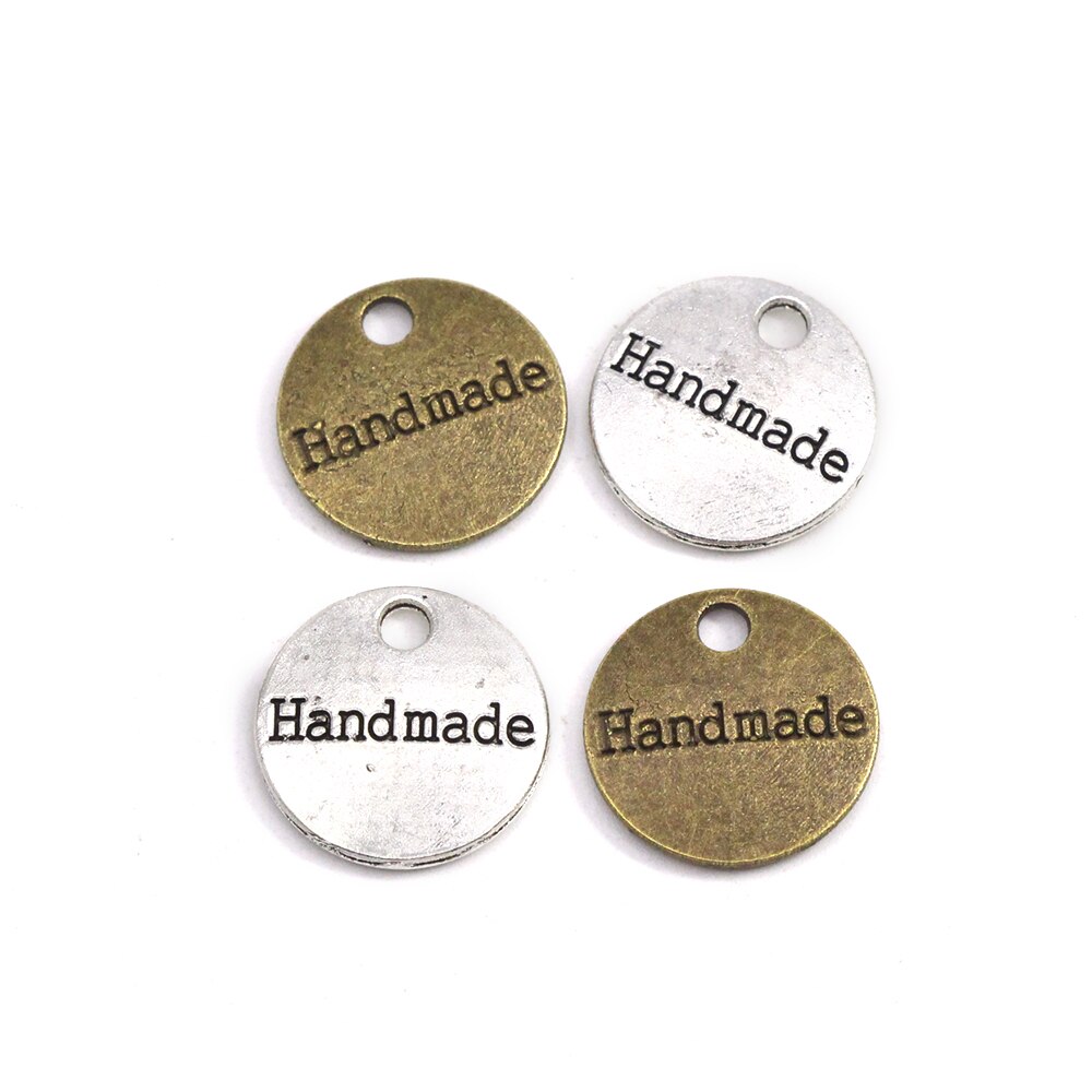 Sliver Brons Ronde Metalen Tags Handgemaakte Labels 14*14Mm Legering Naaien Labels Voor Ketting Armband Mode-sieraden Bevindingen 10Pcs