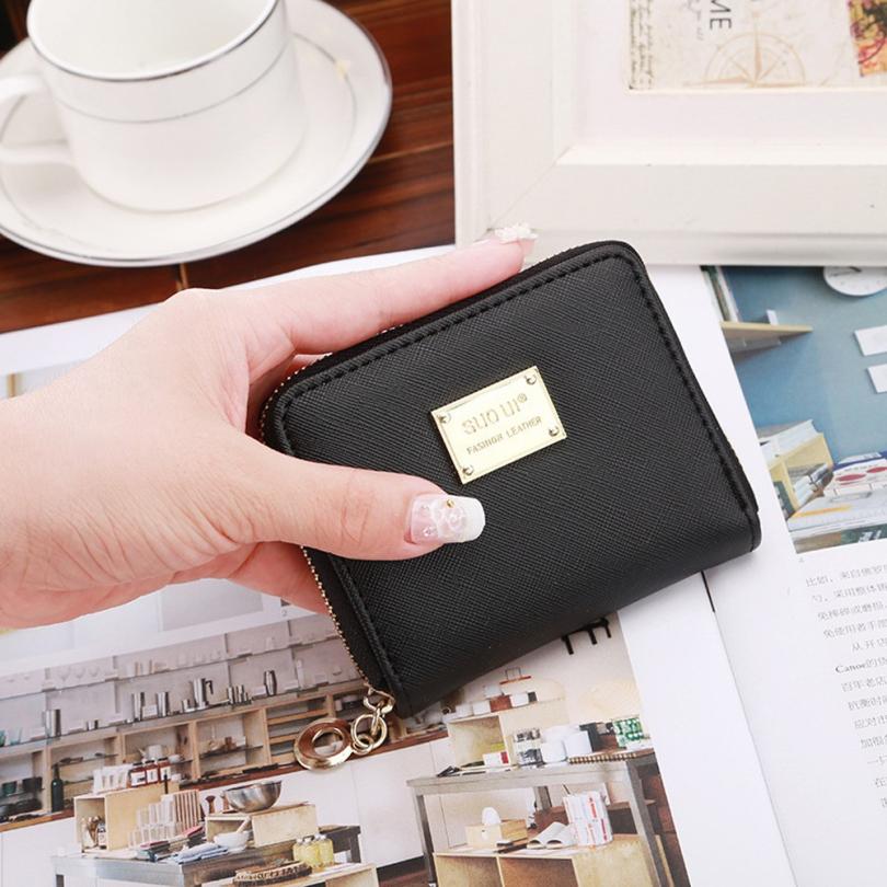 Maison Fabre Leather Wallet Women Small Card Holder Zip Coin Purse Clutch Leather Handbag Women: BK