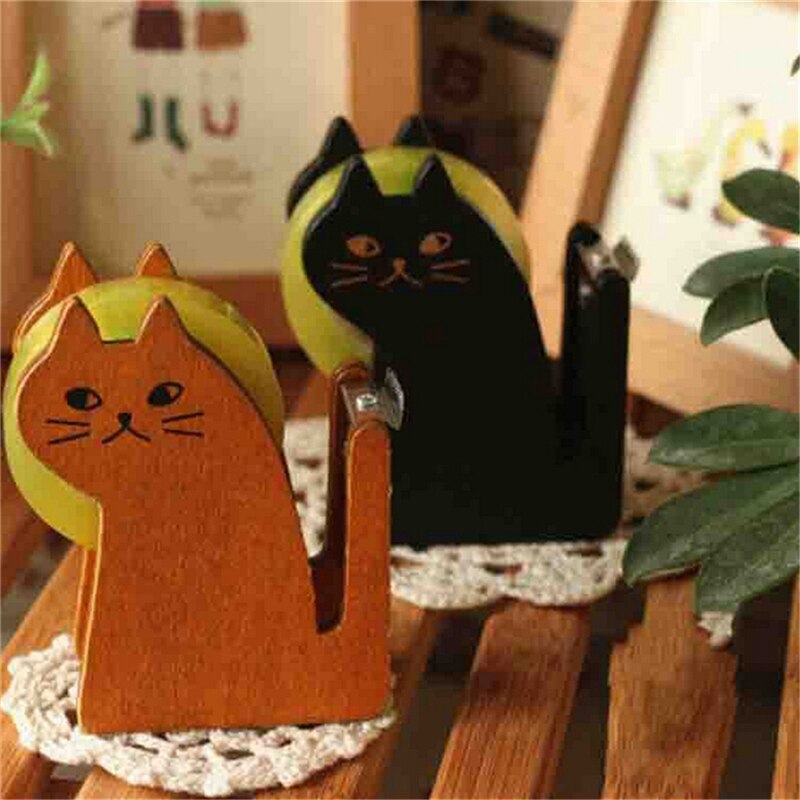 Kawaii Cute cat wooden tape Dispenser Tape holder Tapes cutter Office School Supplies Stationery