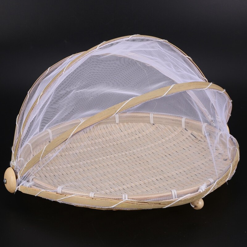 1Pc Hand Woven Bug Proof Basket Dustproof Picnic Basket Handmade Fruit Vegetable Bread Cover Wicker Basket With Gauze