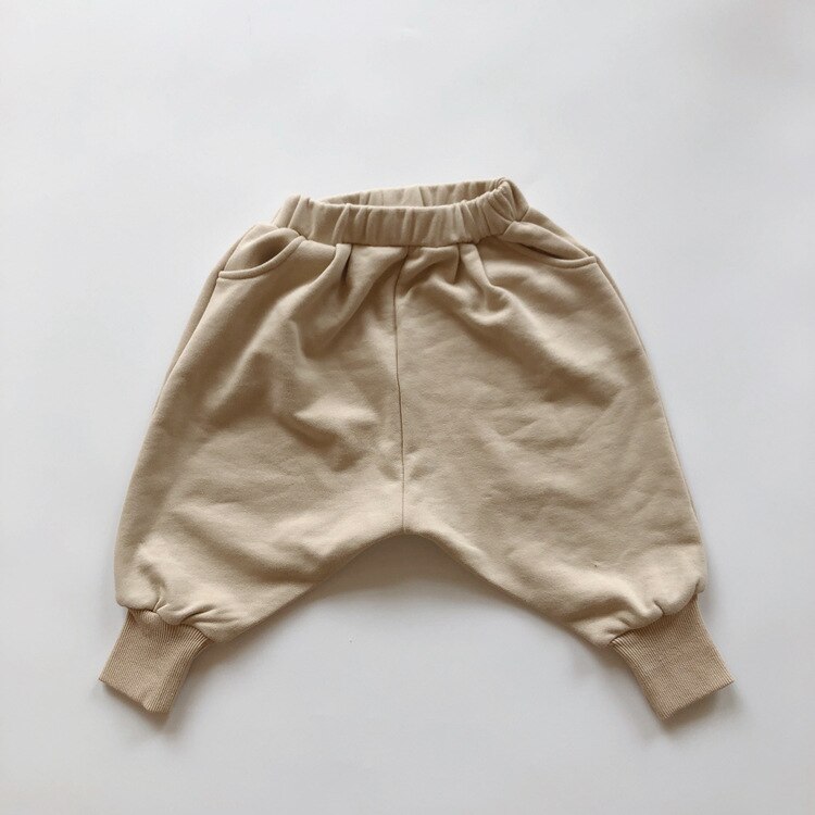 5176 Children's Cotton Straddle Pants Autumn Boys And Girls Knitted Harem Pants Cotton Casual Trousers Children Outfit: beige / 80cm