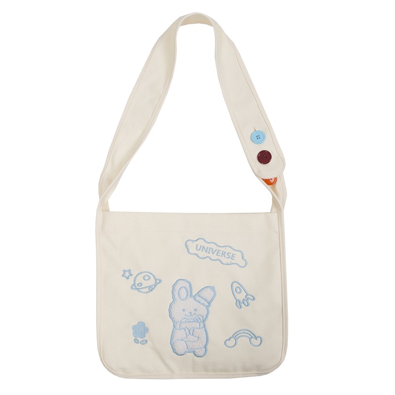 Preppy Style toile grande capacité sac à provisions femmes coton brodé sac à bandoulière décontracté sac de messager Bolsa Feminina
