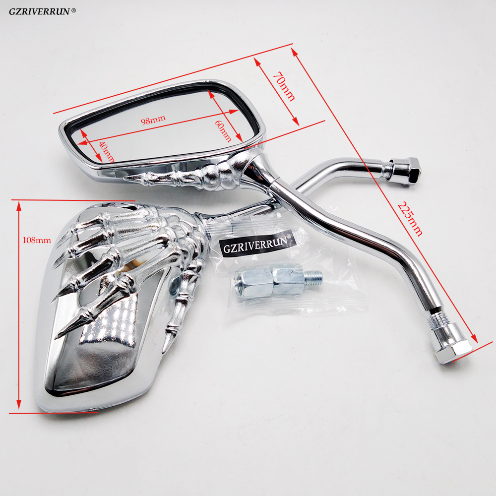 Chrome Mirror Universal M10 M8 Skull Hand Rearview Motorcycle Accessories Scooter Motorbike Moped ATV Skeleton for MT07 ...