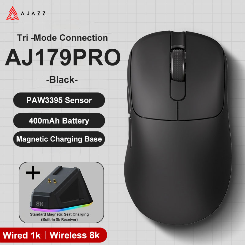 Ajazz AJ179 Apex PAW3950 Bezprzewodowa mysz do gier z stacją ładującą RGB, mysz komputerowa Macro Gamer, lekkie, ergonomiczne myszy komputerowe: YELLOW