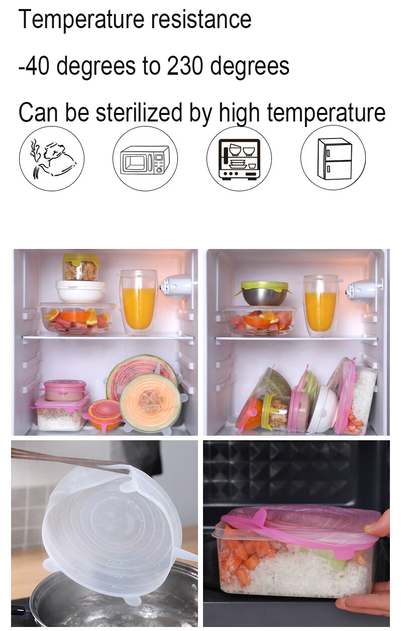 Coperchi elastici in Silicone coperchi elastici riutilizzabili coperchi ermetici per alimenti mantenere freschi sigilli ciotola coperchio avvolgente elastico pentole da cucina