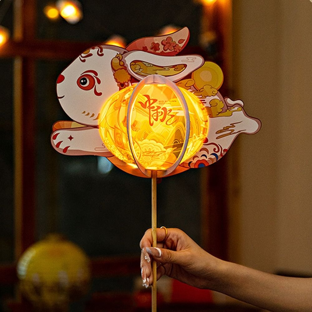 Linda linterna de conejo chino, linterna LED tradicional portátil, juguetes hechos a mano, bendición, linterna antigua, actividad familiar