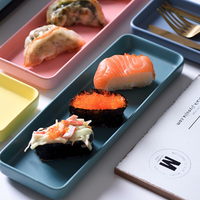 Ceramics Rectangle Plate Salad Steak Pasta Household Kitchen Dishes and Plates Sets Japanese Sushi Ceramica Plates