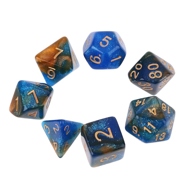 7 unids/set Dichromatic D4 D6 D8 D10 D12 D20 poliédrico dados los números de de escritorio