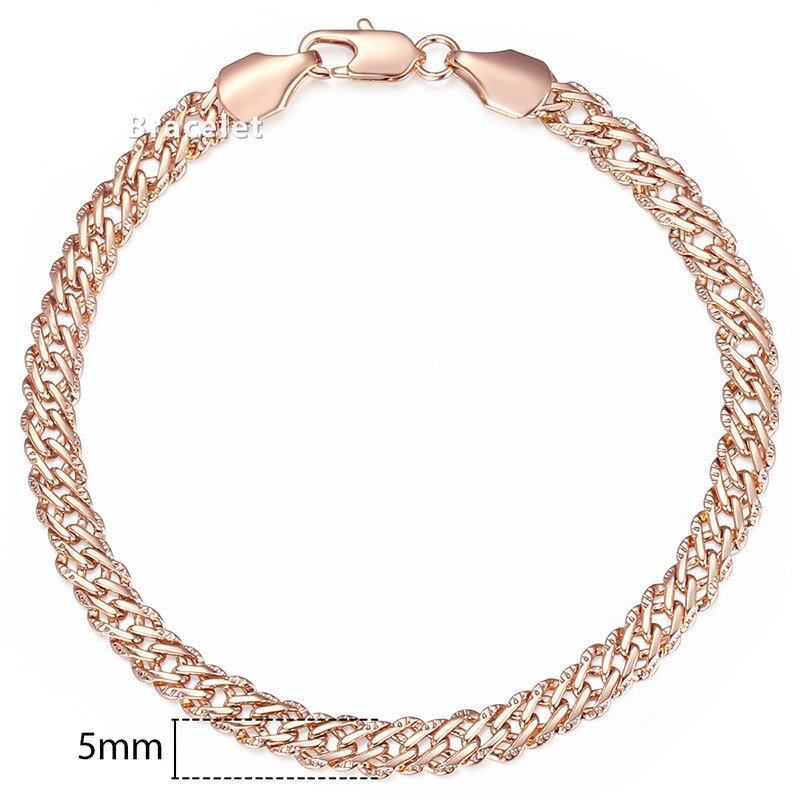 Pulsera de eslabones Bismark trenzados para hombre y mujer, brazalete de 4,5mm, Color oro rosa 585, 18-23cm, GB422: GB428 / 8inch 20cm