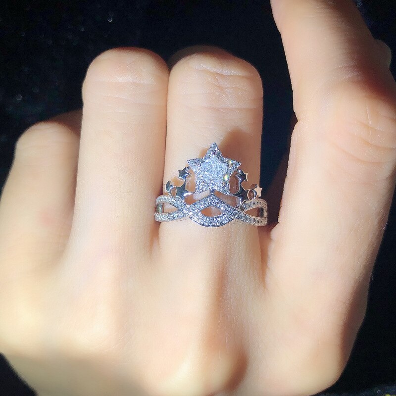 Bagues de luxe en forme d'étoile à cinq branches pour femmes, bijoux de fiançailles, de mariage, tendance, exquis, incrusté de Zircon