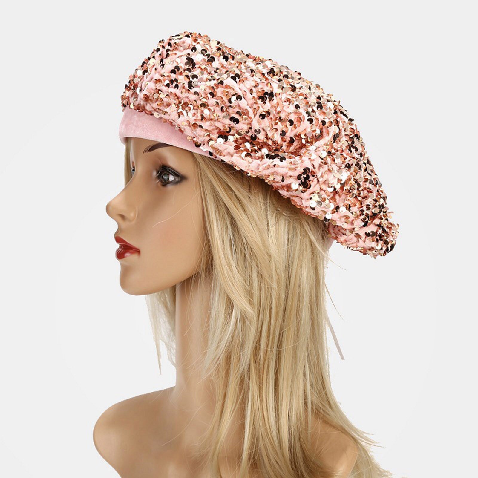 Boina de lentejuelas brillantes para mujeres a la , gorra de baile para chicas, boina informal para chicas, gorros, gorro de Club nocturno encantador: PK