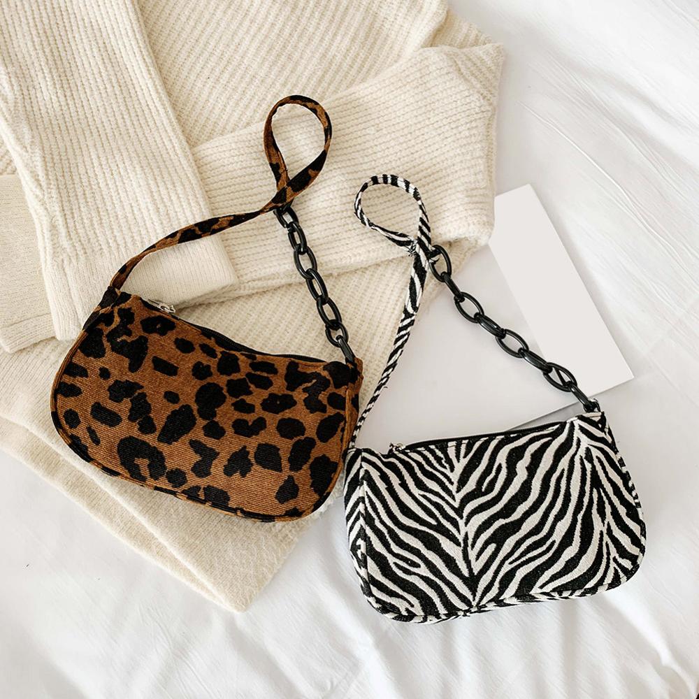 Sacs à main Vintage motif léopard zèbre pour femmes, sous les aisselles en tissu, chaîne à bandoulière, soirée, pochettes