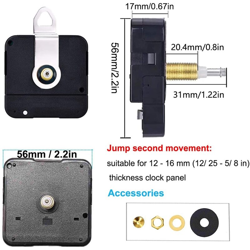 High Torque Long Shaft Quartz Movement with 3 Different Pairs of Hands DIY Clock Repair Kit Mechanism Replacement 31Mm