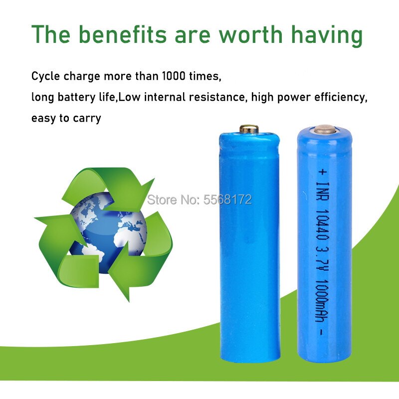 10440 aaa koko 3.7v 1000 mah 10440 litium-li-ion akku painikekansi radiopeliohjaimen led-valo taskulamppukello