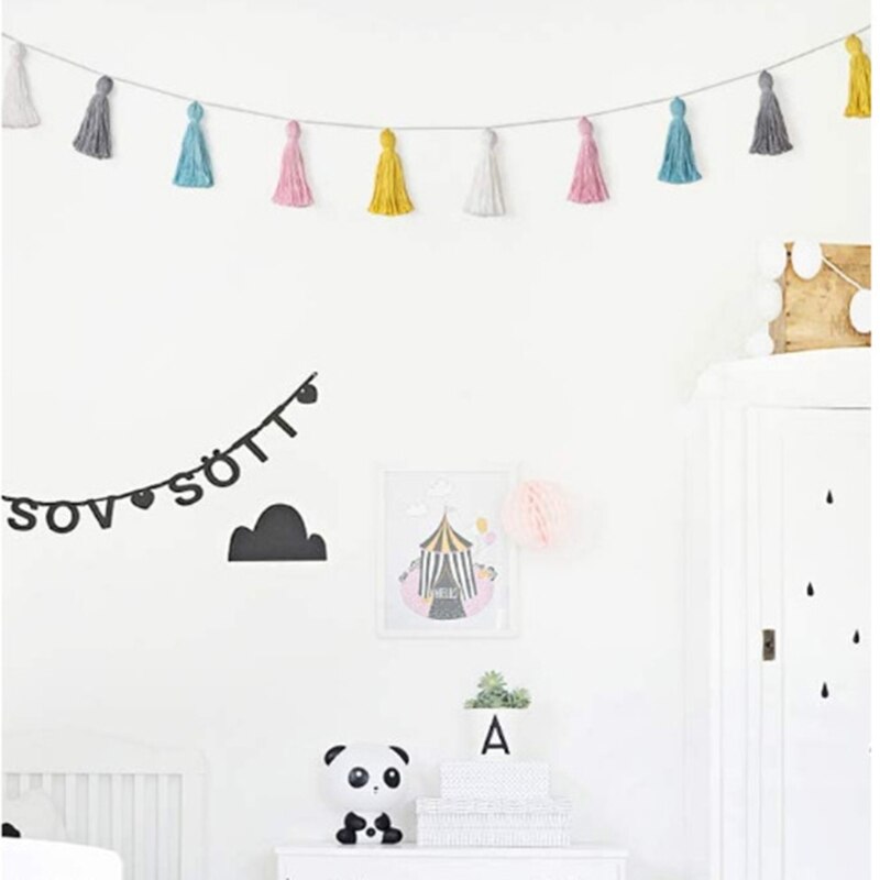 2 stk/sæt bomuldskvast guirlande pastel banner farverig fest baggrund dekorativ
