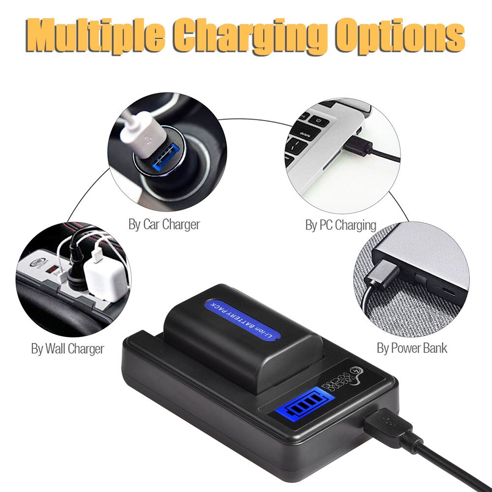 NP-FH50 Battery+LCD USB Charger Replacement for Sony DCR-DVD650 HC20 HC21 HC22 HC48 HC51 HC52 HC53 HC62 SR42 SR45 SR65 SR82