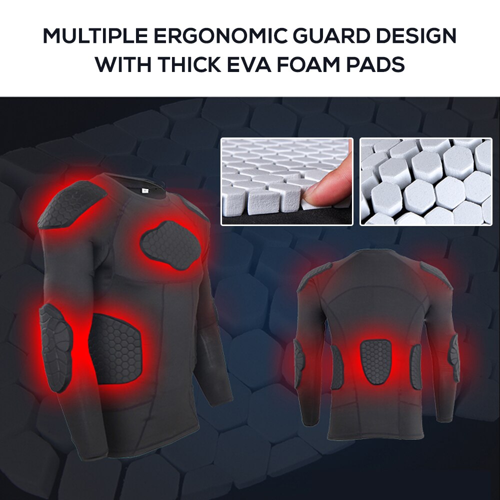 Men Padded Compression Shirt Multiple Pad Protective Gear for Football Baseball Soccer Basketball Volleyball Training Bike Ski