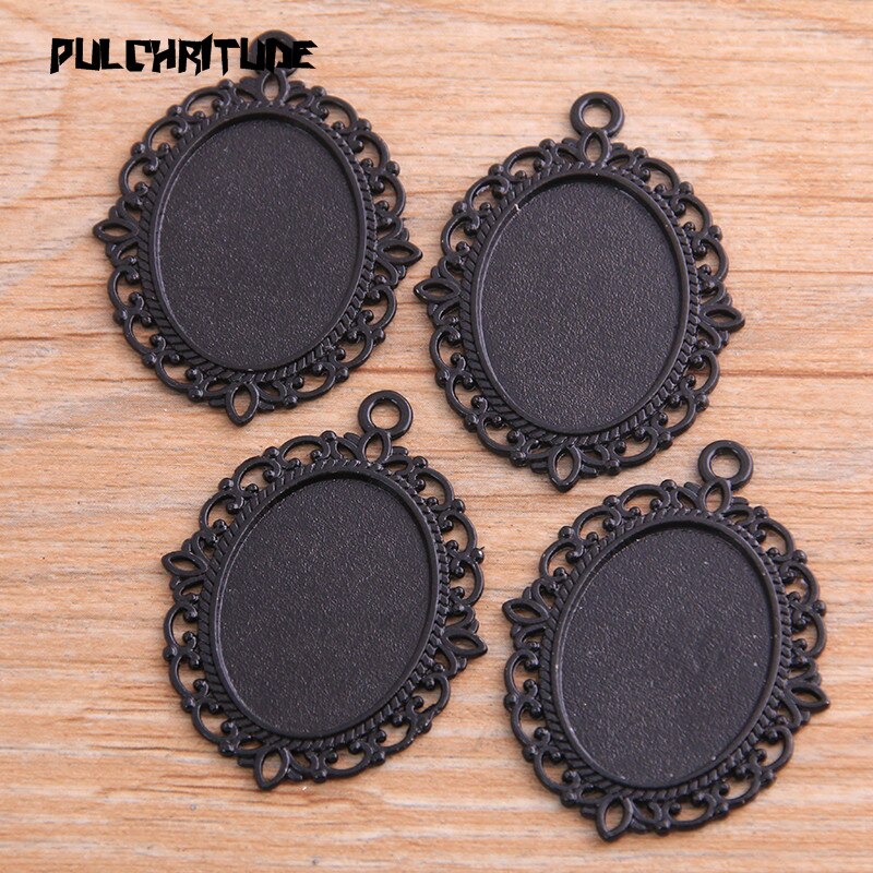 6 Pcs 18*25 Mm Binnenmaat 9 Kleur Klassieke Stijl Ovale Cabochon Base Instellen Charms Hanger Voor Diy sieraden Maken: Black