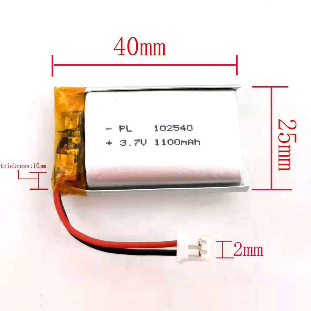 MSDS Verified 2/5/20/200/1000/10000pcs 102540 , Rechargeable 3.7V 1100mAh Li Lipo Lithium Polymer Ion Battery 2 Pin 2.0mm JST