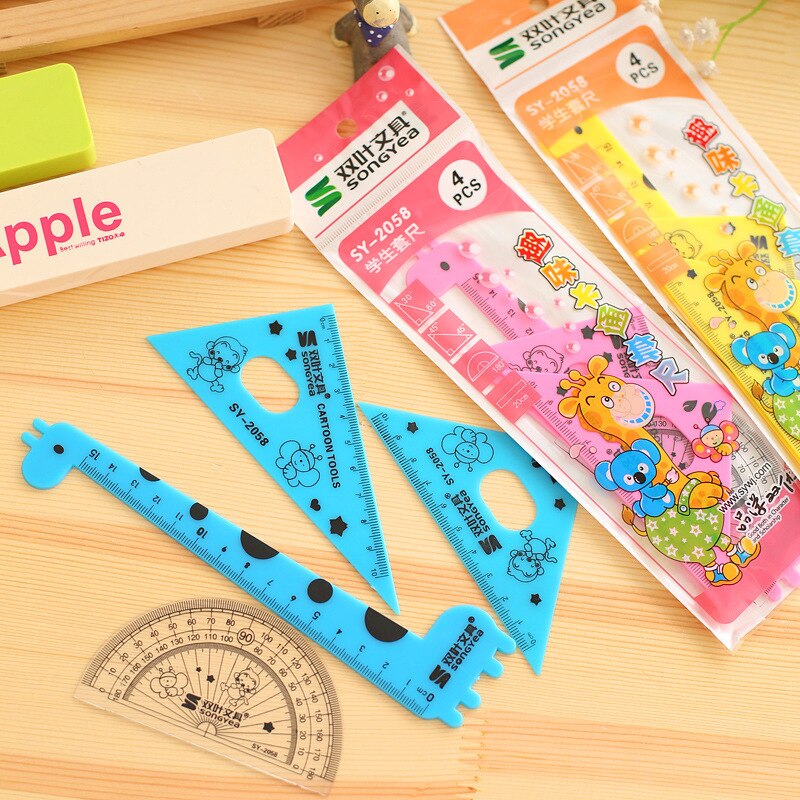 cute colorful Animal ruler set 4 style Triangle plate straightedge rulers a set super kawaii school student