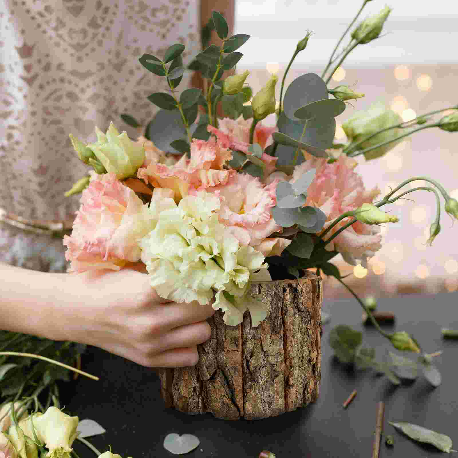 Rustic Waterproof Flower Bucket Plant Pots Small Flower Pots Wood Flower Pots Planter Pots Barrel Planters Home