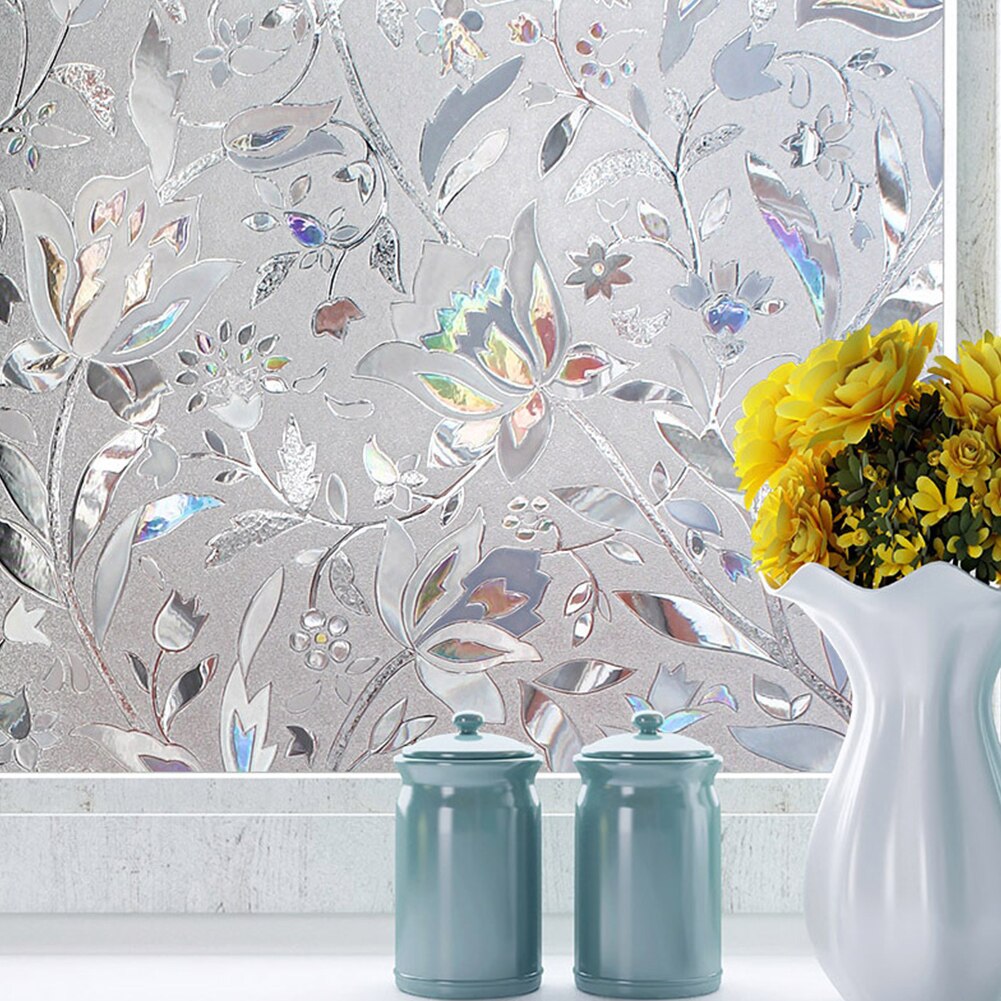 Kitchen 3D Tulip Window Film Glass Sticker Decorative Transparent Cling No Glue PVC Static Office Sunscreen Privacy Home