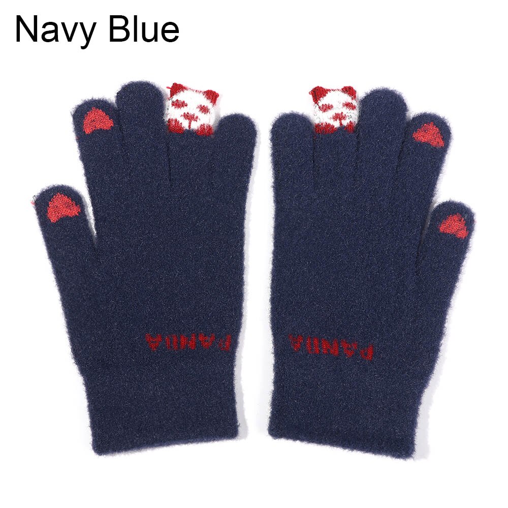 Słodki kreskówka koty rękawiczki damskie dziewczęce zimowe ciepłe rękawiczki zagęścić dzianinowe pełne mitenki rękawiczki robić ekranu dotykowego: marynarka wojenna niebieski