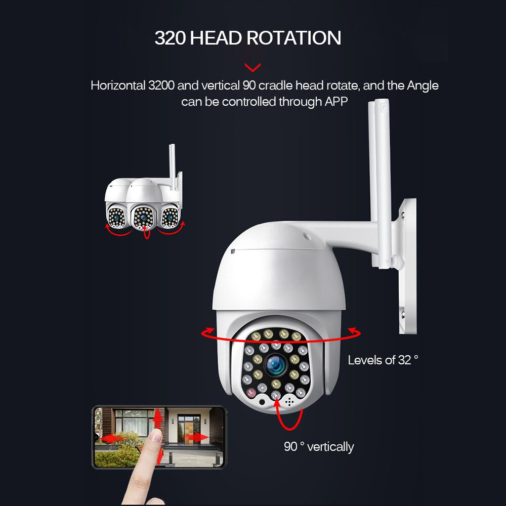 1080P Wifi PTZ Camera Outdoor Auto Tracking CCTV Home Security IP Camera 4x Digital Zoom High Speed Dome Siren