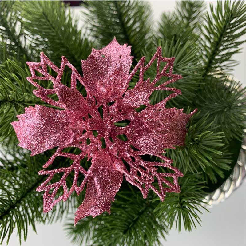 Arbre suspendu 10 pièces/ensemble fleur de noël Poinsettia fête décoration offre spéciale 9/11/16CM populaire paillettes: Rose / 11CM