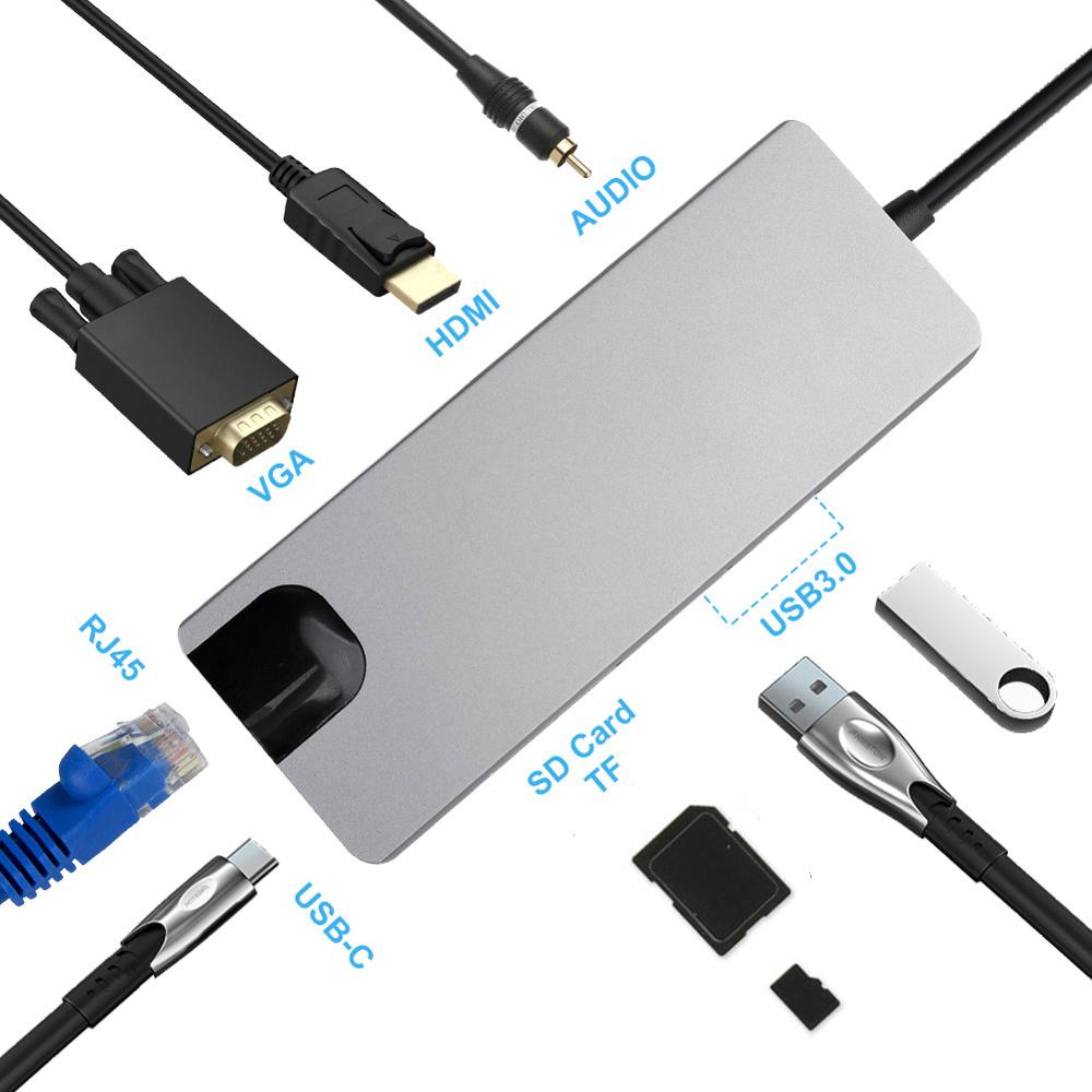 Keskitinsovitin usb c hub type -c 3.0 usb-c to hdmi 4k sd/tf kortinlukija pd lataus gigabit ethernet-sovitin macbook pro hubille: 9 in 1