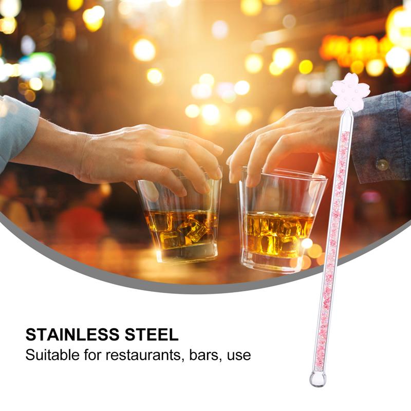 Round Top Stir Stick Shiny Glass Stick Sakura Shaped Stirrer Glass Stir Rods for Stirring Home Bar Juice