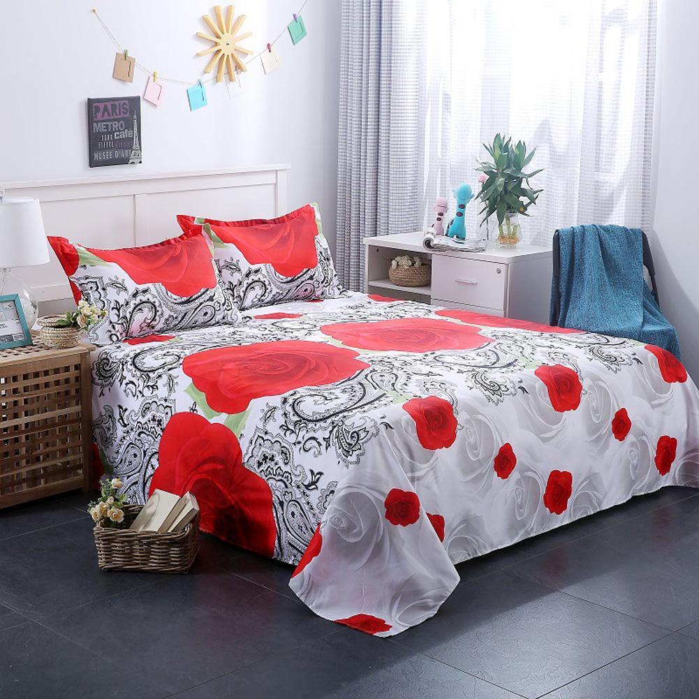 Juego de sábanas de poliéster con estampado 3D, ropa de cama plana con de flores, 230x230cm, fundas de almohada 2psc: 50x70cm, 3 piezas: E