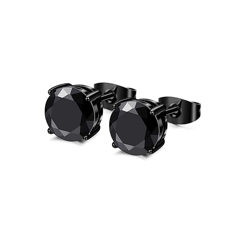9 Pairs Stainless Steel CZ Stud Earrings Hoop Earrings Gauge Earrings Set for Men Women piercing earrings: 1 Pair Black-C
