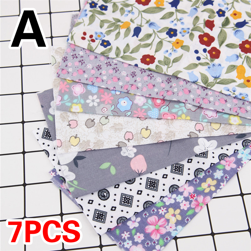 7 unids/set 25*25cm tela de algodón bricolaje surtidos cuadrados Pre-corte de colcha cuartos paquete Floral lattice rayas patrones geométricos