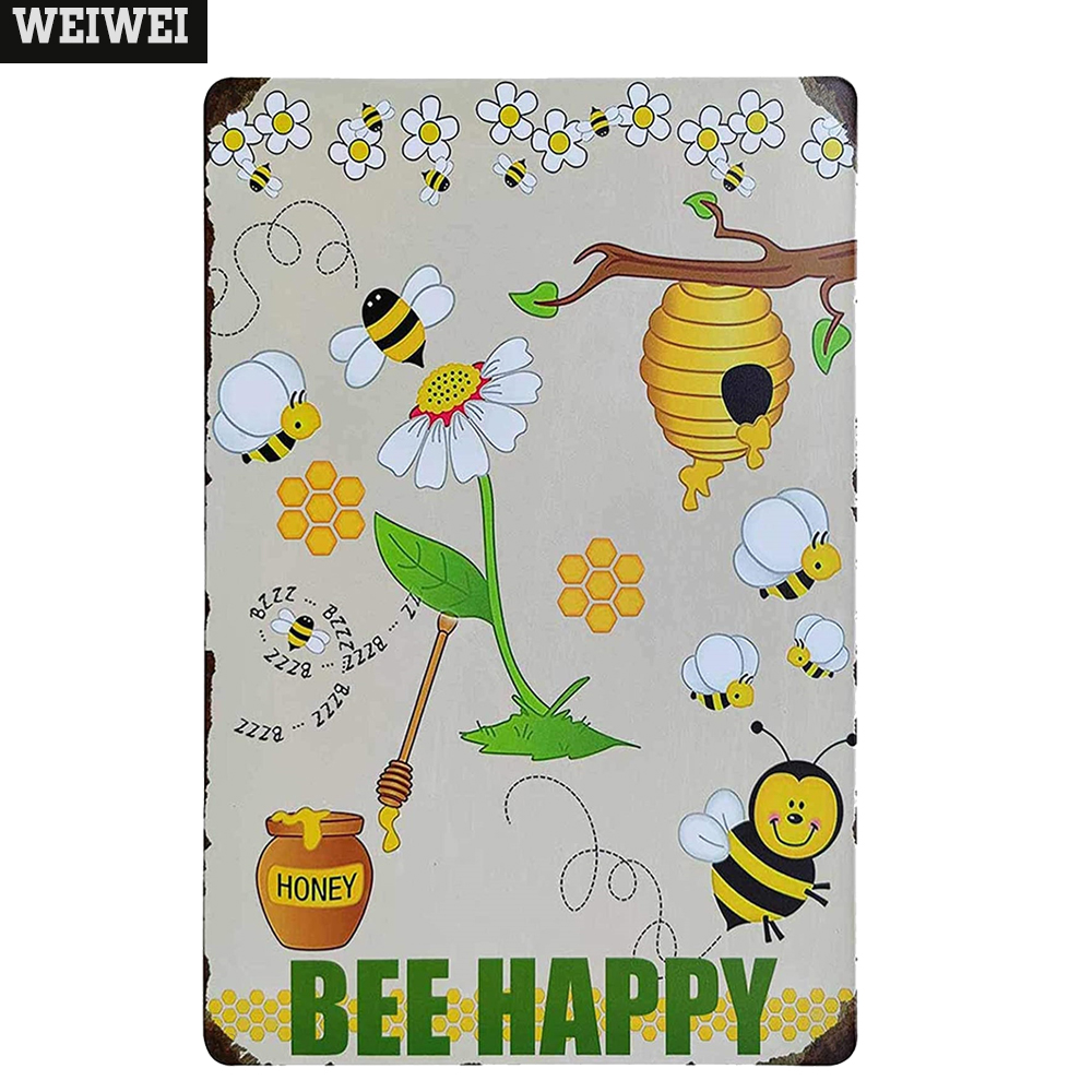 Affiche de miel Happy Bee, Plaque métallique en fer blanc, décoration murale pour jardin, ferme, apiculteur, avertissement, plaques en fer Vintage: 6