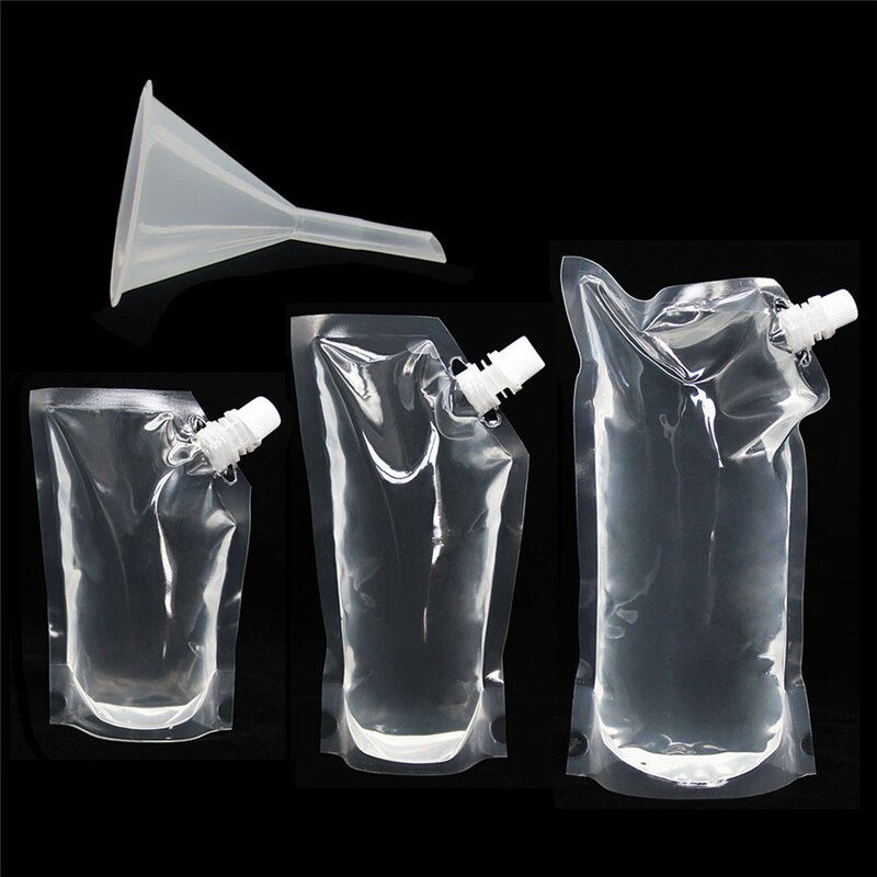 1pcs Plastic Spout Pouch Juice Stand-up Wine Milk Coffee Liquid Beverage Flask BPA Free Food Materials Storage Bags With Funnel