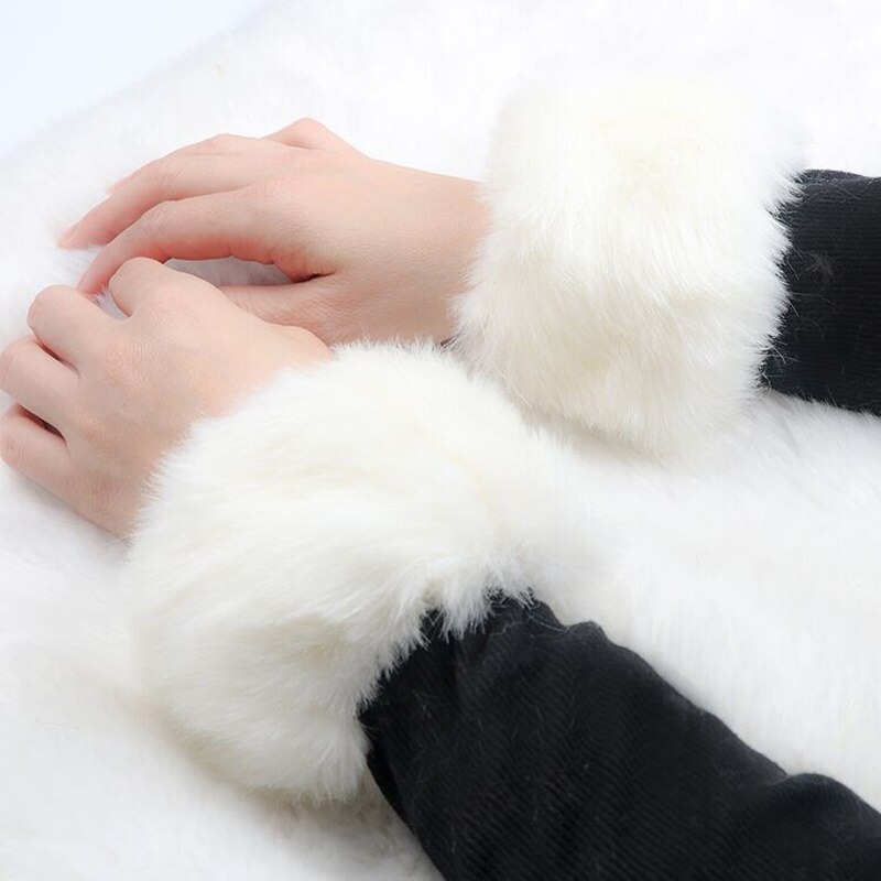 Une paire de gants de poignet en fausse fourrure pour femme et fille, manchettes élastiques et souples, en peluche et à bras épais, accessoires chauds d&#39;hiver: 4
