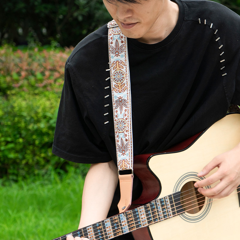 Guitar Strap for Folk Guitar, Bass, Acoustic Guitar, Electric Guitar, Unisex, Stylish, Leather, Cotton, Cross-Body Shoulder Strap
